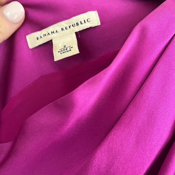 Silk One Shoulder Dress - Magenta - Picture 4 of 5